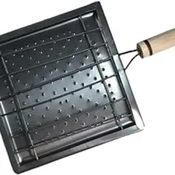 Snevad Stainless Steel BBQ Toaster Black With Wood Handle Steel Roasting Net Cooking Rack,Papad Grill,Chapati Grill,Roaster,Food Gas Grill for Home Kitchen Roaster Tandoor Net BBQ [33.5x21.5x1.5 CM]-picture-34