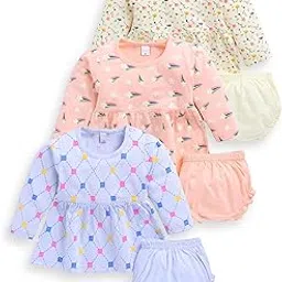 mi kidz Pure Cotton Full Sleeves Frock and Panty Set for Baby Girls| Baby Girls Dress Set| Girls Cotton Stylish Frock and Panty Set| Coordinated Set-picture-22