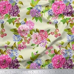 Soimoi Floral Print 20 GSM 44 Inches Wide Dressmaking Pure Silk Fabric Material by The Meter - Cream-image-27