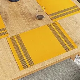 Encasa XO Dining Table Mat Set of 6 | Ladder Yellow Color | Fine Ribbed Cotton Placemat | Size 46x32 cm | Machine Washable-image-6
