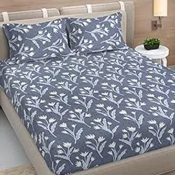 FABINALIV Blue Floral 300 TC Cotton Blend King Size Double Bedsheet with 2 Pillow Covers (FLBS-1409-Blue)-picture-10