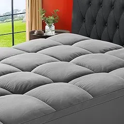 SOPAT Mattress Topper Queen Size Extra Thick Mattress Pad 8-21" Deep Pocket Soft Down Alternative Fill Mattress Protector Pillow Top Mattress Cover (60x80 Inches, Grey)-image-14