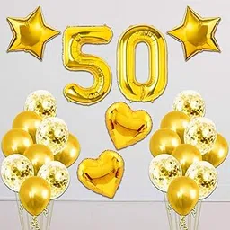 Party Propz 50th Birthday Party Decorations - Pack Of 16 Pcs, 50 Years Golden Jubilee Balloons With Foil & Confetti Balloons | 50th Birthday Decoration | 50th Birthday Party Decorations For Men-image-74