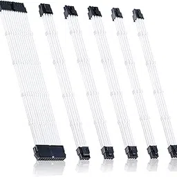 Clovertale Braided ATX Sleeved Cable Extension kit for Power Supply Cable Kit, PSU connectors, 24 Pin, 8 pin, 6 pin 4 + 4 Pin, 6 pack, with cable mounts and ties (White)-image-34