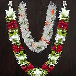 Gurram Premium Range Of Pooja Accessories (24&14Inches)Cloth Fabric Washable Handmade Artificial Garland Flower Mala for Photo Frame,God Idols (CMB 22 Inches Multicolor chakri + 14 inches whitemixed)-picture-26