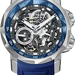 feice Watches for Men Automatic Skeleton Watch Waterproof Sapphire Crystal 5ATM Waterproof Wristwatch Anti Shock Luminous Display Business Wristwatch Silicone Strap, FM511, Multicolor, Strap-picture-11