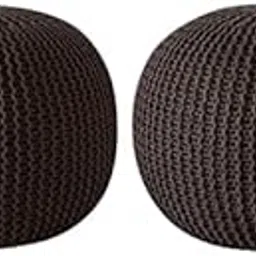 ELSTONE HOME Pouf for Living Room Sitting Round Ottoman Bean Filled Stool for Foot Rest Home Furniture Rope Twisted Brown Bean Bag - (Pack of 2)-picture-24