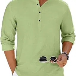 Men's Casual Kurta Style Shirt in Cotton Blend Fabric | Mandarin Collar Long Sleeve Half Button Shirt for Ethnic Comfortable Straight Design with Relaxed Fit-image-11