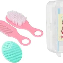 MUMMAMIA Baby Comb & Hair-Brush with Soft Silicone Cradle Cap Brush - Comes in a Travel Case (Pink)-picture-29