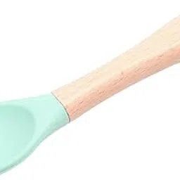 THE LITTLE LOOKERS Silicone Spoon with Bamboo Handle, BPA Free Feeding Spoons for Baby/Kids/Toddlers - Green (Pack of 1)-picture-26