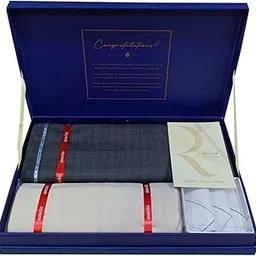 raymond fabrics Raymond Men's Premium Unstitched 3.25 METERS Suit Fabric Set with Handkerchief & 1.7 meters 100% cotton Shirt Piece, Multicolour, All Weather Fabric, Attractive Box-picture-21