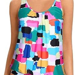 yonique Womens Blouson Tankini Top No Bottom Loose Fit Swim Top Modest Tank Top-picture-4