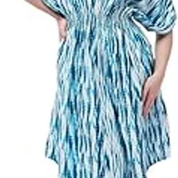 zima leto Women’s Blue Polyester Midi Dress | V-Neck Kimono Sleeve Fit & Flare Knee Length | Trendy Tie-Dye Print Comfortable Casual Dress | Stylish Summer, Travel, Party & Anniversary Outfit-picture-11