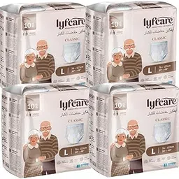 Lyfcare Classic Adult Diapers Large Size (L) - 40 Units (Pack of 4) | Unisex Diapers Pants Style | Waist (75-100 cm) Wetness Indicator, Super absorb, 360° Protection & 0% Leakage | For Men & Women-picture-28