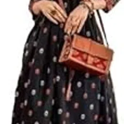 Women's Floral Print Maxi Dress, Long Sleeve V-Neck, Black with Pink Pattern, A-Line Casual Style-image-22