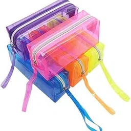 Trusmile PVC Transparent Neon Pen Pencil Stationery Case Pouch School Plastic Travel Cosmetic Bag with Zipper - (Pack of 1) (Pack of 1)-picture-16