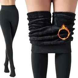 Winter Wear Thermal High Waist Double Shaded Opaque Tights Fleece Lined Control Top Stretchable Stocking Warm Translucent Pantyhose for Women & Girls (28 till 34)-image-13