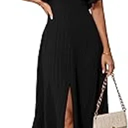 shasmi Girl's & Women's Pleated Midi Dress with Flutter Sleeves | V-Neck Western Dress for Women | Elegant A-Line Summer Outfit | Office & Casual Wear (Dress 244)-picture-48