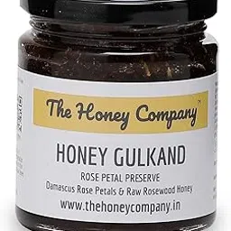 The Honey Company Fragrant and Delicious Honey Gulkand 250g Rose Preserve with Rosa damascena Petals in 100% Pure Natural Raw Unprocessed Unheated Unpasteurised Unfiltered Rosewood Raw Honey-image-2