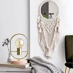SOUZAL Macrame Wall Hanging Mirror, Handmade 18 INnch Round Decorative Boho Vintage-Inspired Macrame Wall Hanging Mirror Perfect for Bedroom & Living Room, Home Decoration,Off-White, 1-Piece, SM-04-picture-32