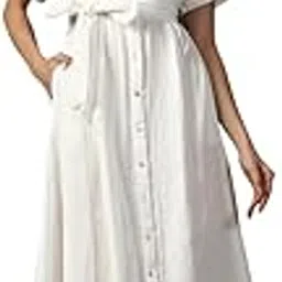 high star clothing High Star Women Cotton Solid Oversized Fit Spread Collar Half Sleeves Dresses-picture-27