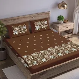 Dhagakari Cotton Dark Desire Traditional Embroidered 300 TC King Size BedSheet with 2 Pillow Covers | Coffee-picture-16
