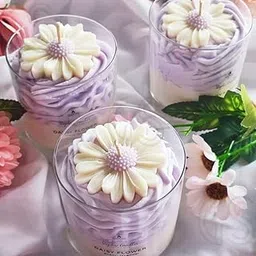Gladsome ® Dessert Scented Jar Candle | Natural Soy Wax | Orchid Scented | Aromatherapy Candle | Perfect for Home Décor & Gifting (7 x 7cm) (125g - 20 Hours) (Daisy)-picture-28