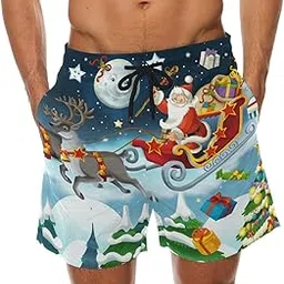 lorvies Men's Christmas Santa Claus Beach Board Shorts Quick Dry Swim Trunk-picture-51