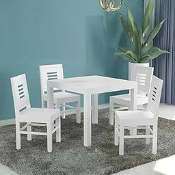 NEW LOOK FURNITURE Solid Sheesham Wood 4 Seater Dining Table with Chair Set for Living Room | 6 Seater Wood Dining | Hotel Restaurant Wooden Dining Room Set (4 Seater, White)-image-5