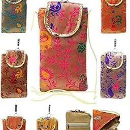 milan's creation Paithani Mobile Pouch Silk with Waist Clip Hook & Sling | Ladies Women’s Handbag Wallet Sling Purse | Party Wedding Festival Giveaways Gift | Combo Set (10)-picture-44