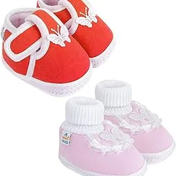 neska moda 12 To 18 Months Baby Boys & Girls Pack of 2 Pair Cotton Butterfly Frill Booties-BT1162andBT1171-picture-22
