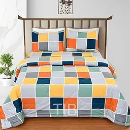 TIB Glace Cotton Reversible AC Comforter Single Bed with Elastic Fitted Bedsheet Single Bed & One Pillow Covers, 3 Pieces Bedding Set | AC Quilt | AC Dohar (90 x 60 inch, 228x152 Inch) Box Multi-picture-14