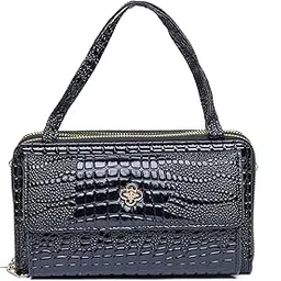 santorini CrocoCharm PU Leather Mini Sling Bag for Women | Mini Crossbody with Dual Zipper Compartments & Card Slots | Stylish Everyday Purse image 1