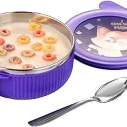 Linex Air Tight Baby Feeding Bowl, BPA Free, Inner Steel, Stay Warm Bowl, Food Remains Warm, Multicolor,450 ml Pack of 1 with Free Steel Spoon-picture-37