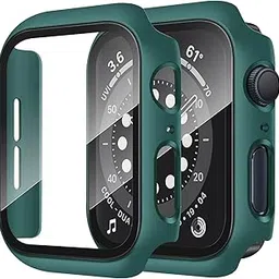 VEMIGON Hard PC Case Compatible with Apple Watch SE3/SE2/SE/Series 6/5/4 44mm with Tempered Glass Screen Protector, Overall Protection Slim Bumper Cover for iWatch - (44mm Green)-image-93