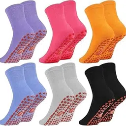 WKLOUYHE 6 Pairs Womens Mens Non-slip Grip Socks ABS Sport Socks for Yoga Pilates Barre Trampoline Fitness Martial Hospital Home Walking Socks with Grips_Free Size image 1