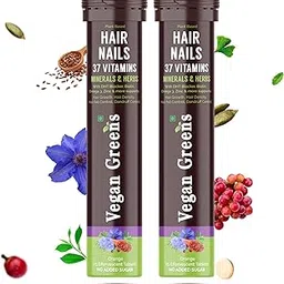 Vegan Greens Hair & Nails Vitamins with DHT Blocker, Biotin, Omega 3, Zinc. 37 Key Ingredients. For Hair Growth, Hair Loss Control, Stronger Nails. For Men & Women (50 Effervescent Tablets, Orange)-image-8