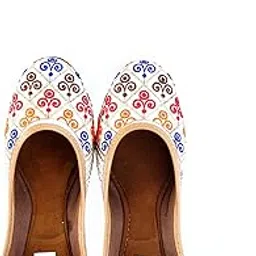 mojich Women's Anarkali Embroidery Work Traditional Jutti | Casual Flat Stylish Mojari | Flat Comfortable Fancy & Attractive Punjabi Jutti for Girls (Cream)-picture-15