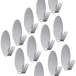 Multipurpose Small Oval Stainless Steel Adhesive Hooks - Load Capacity Upto 1 Kg - Silver, Set of 12-picture-11