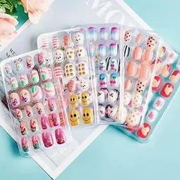 Stocksy Girls Press-On Nails – 24pcs Medium Acrylic Fake Nails, Cute French Tip Design for Kids, Long-Lasting, Easy to Apply, Lightweight Nail Set – Christmas Gift for Girls (Multicolor)-image-59