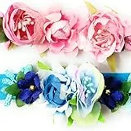 CRAnsh Creations;Crafted with Love Handmade Floral cotton blend head bands for newborn baby girls (0-2 years) clothing accessories Pack of 2 (Baby pink & sky blue,S)-picture-17