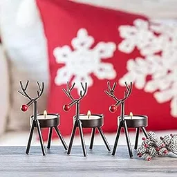 The Purple Tree Wrought and Cast Iron Christmas Red Nose Reindeer Tealight Holder - 2 Pcs-picture-34