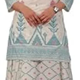 aramya Soft Cotton Off White Straight Geometric Print Kurta Set for Women | Available in Plus Sizes, M to 10XL-picture-11