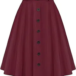 A-Line Button Front Midi Skirt with Brown Belt, High Waist-image-32