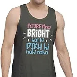peppyzone 100% Cotton Comic Hindi Quotes Printed Vests for Men - Typography Printed Tank Tops for Men-picture-27