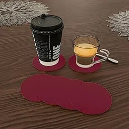 Kuber Industries Coaster | Round Drink Coasters | Foam Tea Coasters for Kitchen | Coasters for Dining Table | Office Desk Coasters | Lining Round Coaster | 6 Piece Set | Red-picture-34