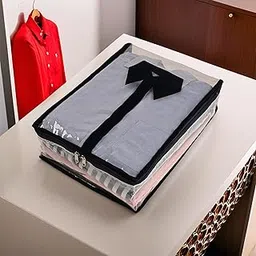 Kuber Industries PVC Transparent Shirt Organizer for Wardrobe | Wardrobe Clothes Storage Bag | Shirt Cover for Men with Zip | Net Velvet-Blue-image-77