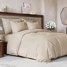 Duvet Cover Queen Size Set - Extra Soft Queen Size Duvet Cover 90 x 90 with 2 Pillow Shams - Hotel Luxury, Easy Care and Fade Free with Zipper Closures & Ties - Comfy, Breathable Bedding Set (Wheat)-image-22
