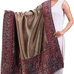 swi with label Women's Green Kani Wool Shawl With Zari Work_SI1634_Green-picture-18