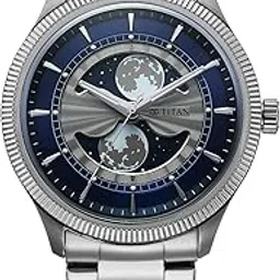 Titan Stellar Quartz Blue Round Dial Men's Watch | Stainless Steel Strap Material | Watches for Men Analog - 10050SM01-image-46
